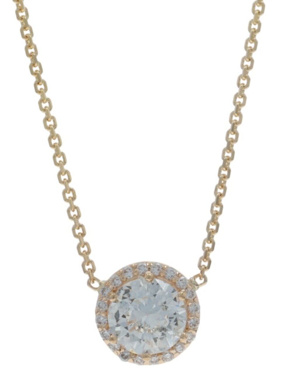 Yellow Gold Diamond Halo Necklace 18 1/4" - 14k Rd 1.13ctw Adjustable